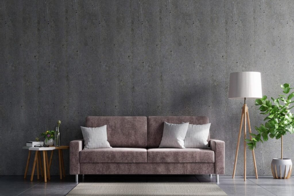 concrete-wall-living-room-with-sofa-and-decoration